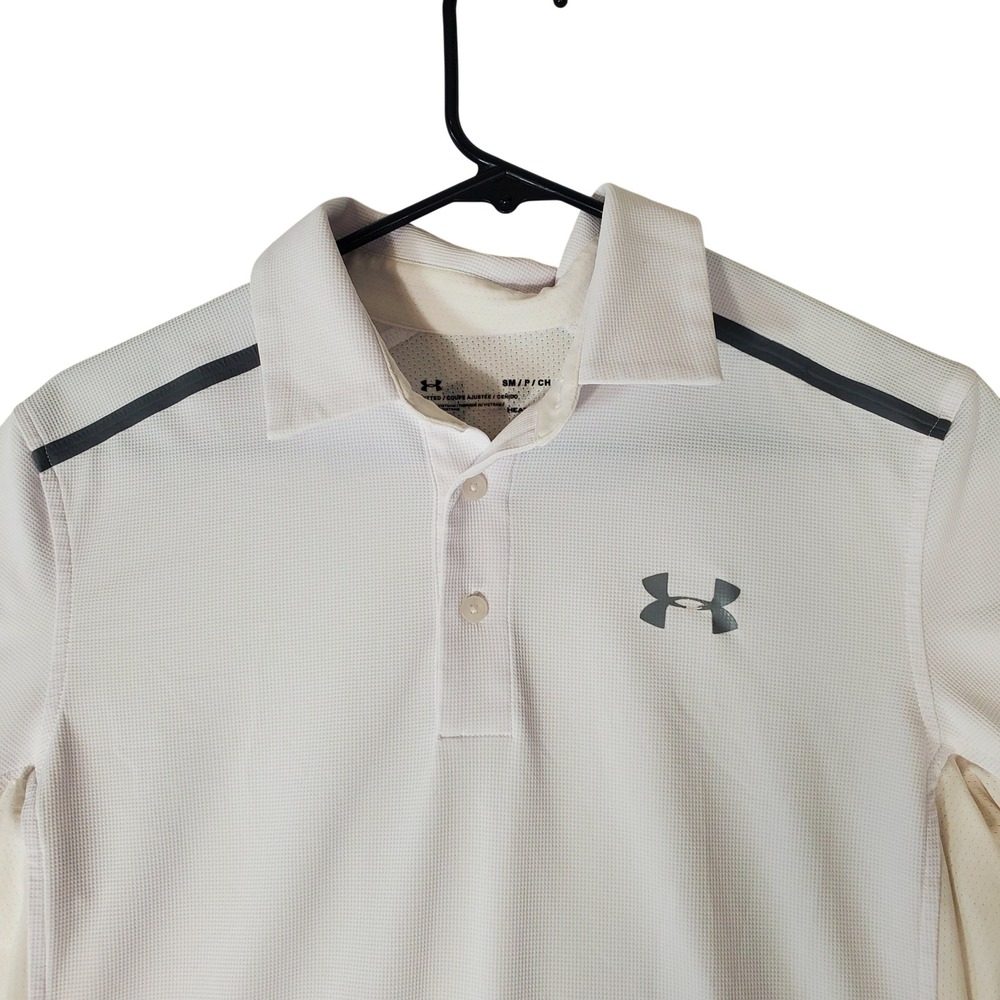 Under Armour HeatGear Mens Small White Fitted Short Sleeve Athletic Polo Shirt
